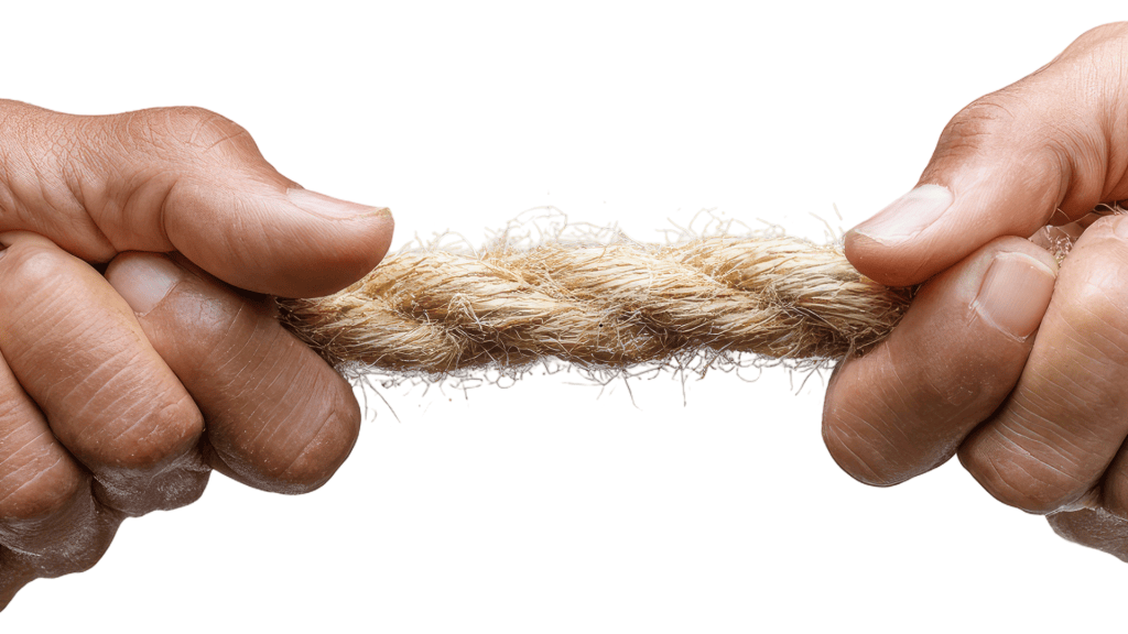 Hands pulling rope, representing feeling pulled in different directions.